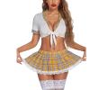 Generic Women's One-Piece Lingerie Set, Cosplay Schoolgirl Role-Play Costume, Red Plaid Lace, 34 (Yellow, XL) view 3