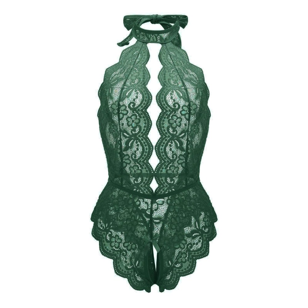 Generic Women's Transparent Garter Lingerie Set, One-Piece Role-Play Costume, Red Plaid Short Nightwear, Tummy-Covering Corset (Green, XXL)