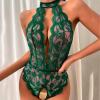 Generic Women's Transparent Garter Lingerie Set, One-Piece Role-Play Costume, Red Plaid Short Nightwear, Tummy-Covering Corset (Green, XXL) view 2