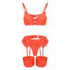 Generic Patent Leather Women's Lingerie Garter Set with Stockings or Foot Straps (Orange, XL) view 2