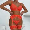 Generic Patent Leather Women's Lingerie Garter Set with Stockings or Foot Straps (Orange, XL) view 3