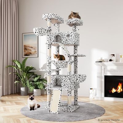 MUTICOR Large Cat Tree, 206 cm, White with Black Spots