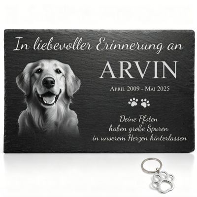 eGenuss Personalized Slate Dog Memorial Stone with Photo and Engraving