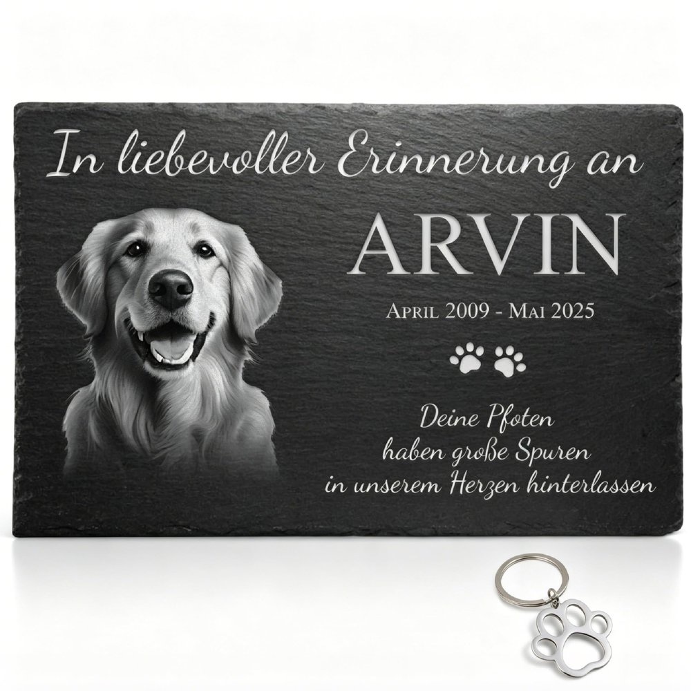 eGenuss Personalized Slate Dog Memorial Stone with Photo and Engraving