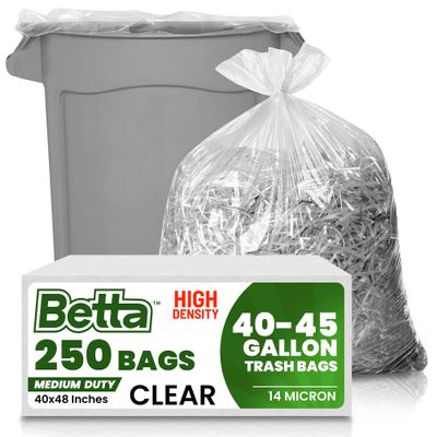 Betta Transparent High-Density Trash Bags, 250 Count, 40 x 48 in, Commercial Medium-Duty