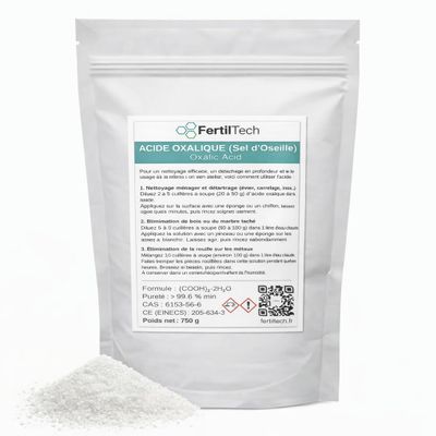 FertilTech Oxalic Acid 750 g, 99.6% High-Purity Oxalate | Cleaner for Weathered Wood, Marble, Aluminum, Metals and Floors
