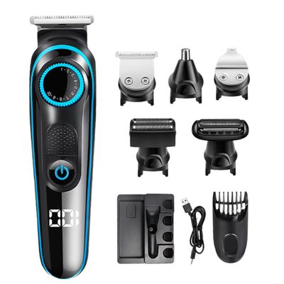 5-in-1 Stainless Steel Hair Clipper, Black, LCD Display