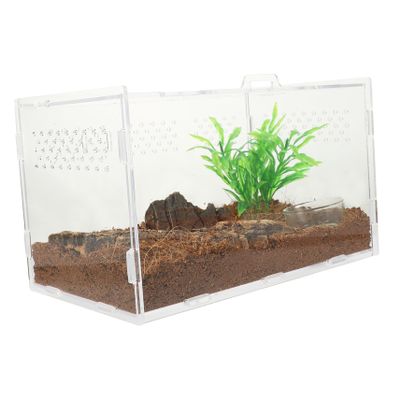 Generic Reptile Terrarium Transparent Feeding Box for Small Reptiles, Spiders, Geckos and Horned Frogs