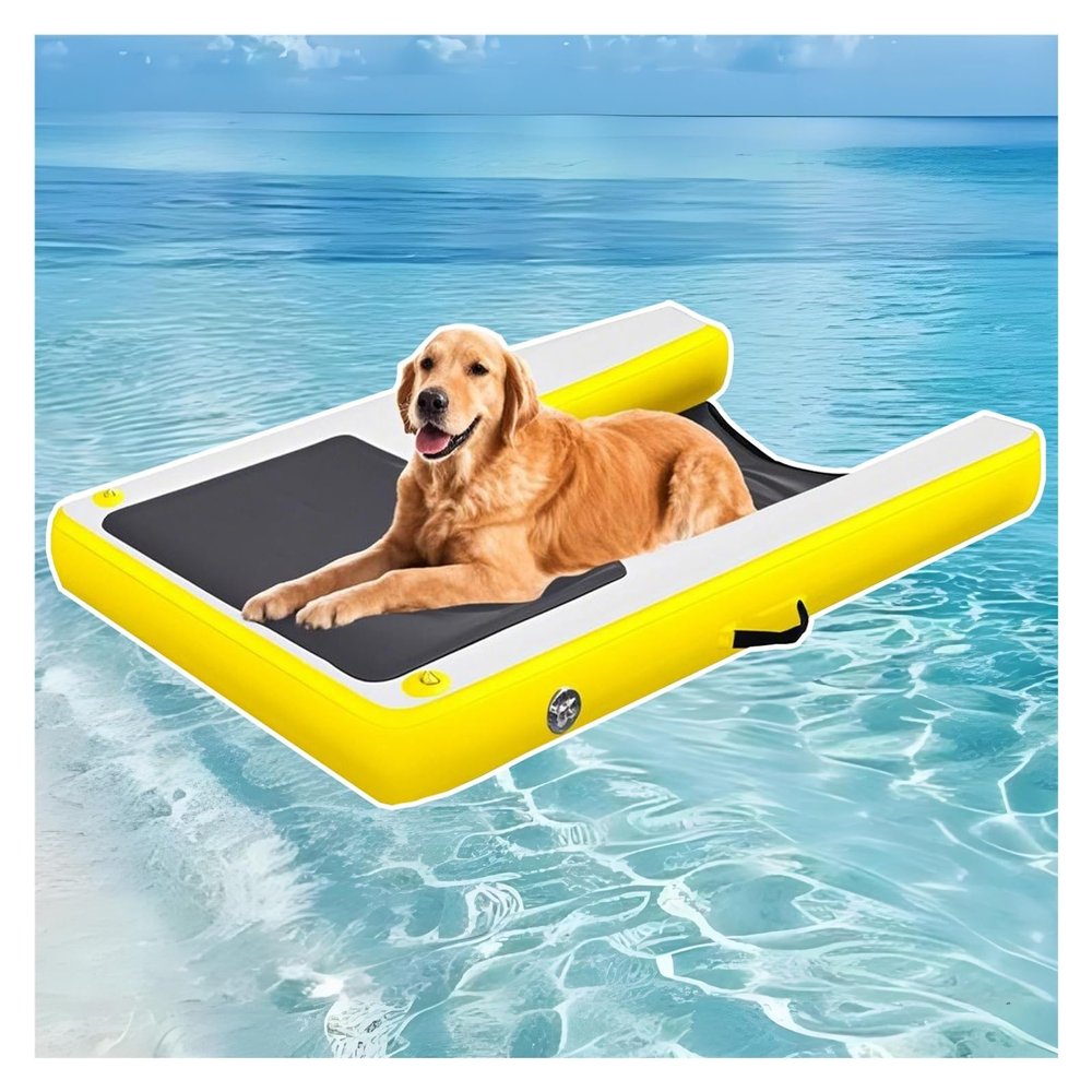 Inflatable Dog Water Ramp for Large Pets, Floating Dock with 3D Steps and Weighted Mesh, Supports up to 104 kg