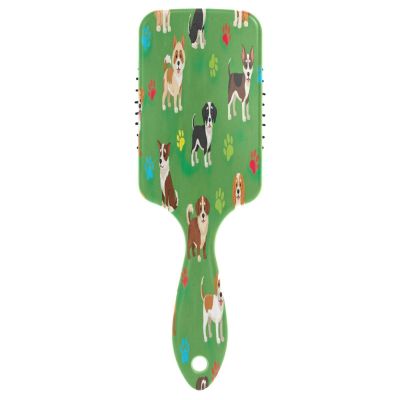 Green Cartoon Dogs & Colorful Paw Prints Detangling Massage Hair Brush