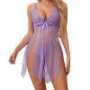 Lace Open-Crotch Lingerie Set for Women - Red (3-Purple, S) view 1