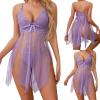 Lace Open-Crotch Lingerie Set for Women - Red (3-Purple, S) view 2