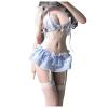 Generic Transparent Women's Sexy Maid Costume Cosplay Set with Socks, Open Lingerie (3-Light Blue, One Size) view 1