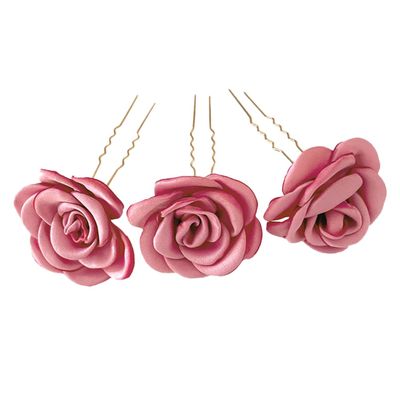 BESTYASH 3-Piece Rose Hairpins for Weddings, Bridesmaids and Special Occasions, Elegant Hair Accessories for Women, Pink
