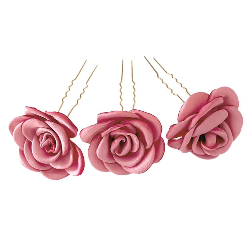 BESTYASH 3-Piece Rose Hairpins for Weddings, Bridesmaids and Special Occasions, Elegant Hair Accessories for Women, Pink