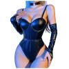 Generic Women's Latex Lingerie Set, Faux Leather Underwear, Mesh Dress Set (Black-1, S) view 1