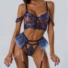 Three-Piece Pearl Mesh Print Lingerie Set (a-Blue, M) view 2