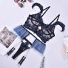 Three-Piece Pearl Mesh Print Lingerie Set (a-Blue, M) view 3