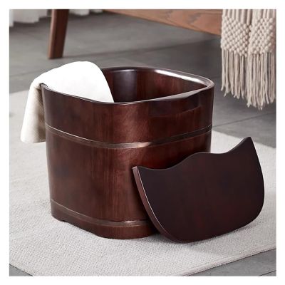 Failjierue Portable Wooden Foot Bath Bucket with Lid, 34 x 25 cm