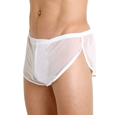 Generic 2025 Men's Mesh Boxer Shorts, Breathable, Sheer with Large Slit, Mesh Lingerie, Glossy, White, XXXXXL