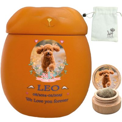 Personalized Dog Urn, Orange, Small, Suitable for Ashes from a 10 kg Pet (No Bones)