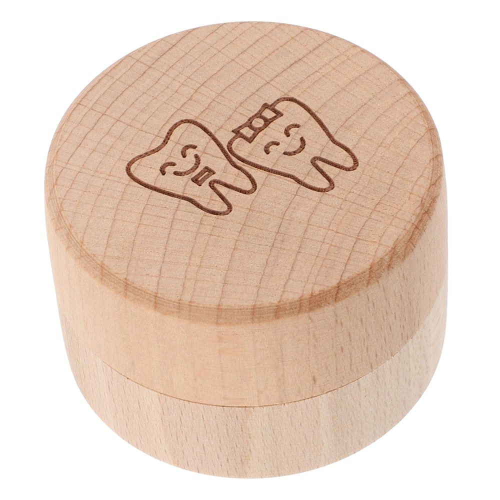 Abaodam Wooden Baby Tooth Box, Round Small Keepsake Box