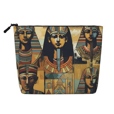 GDSHJKLW Women's Linen Makeup Bag, Waterproof Travel Cosmetic Organizer, Smooth-Zip Toiletry Bag, Ancient Egypt Tribal Series