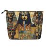 GDSHJKLW Women's Linen Makeup Bag, Waterproof Travel Cosmetic Organizer, Smooth-Zip Toiletry Bag, Ancient Egypt Tribal Series view 1