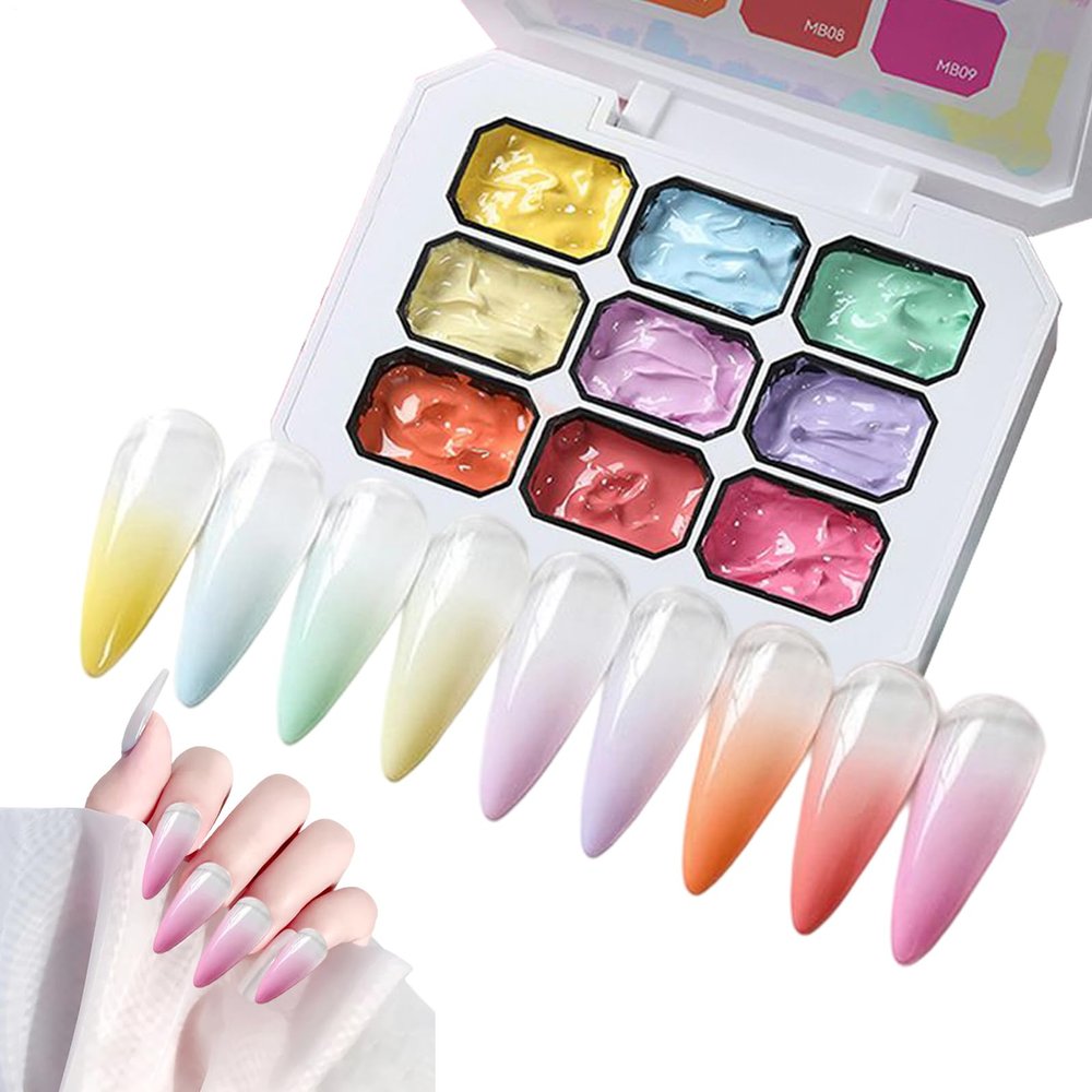 Nail Art Gel, 9 Colors, No-Wipe, Long-Lasting, for French Manicures