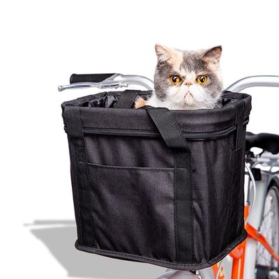 Pet Bicycle Basket for Small Cats and Dogs, Collapsible Removable Front Handlebar Carrier