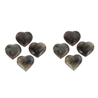 CALLARON 2 Sets of Heart-Shaped Labradorite Ornaments, Natural Gray, for Chakra Balancing, Valentine's Day and Home Decor, Weddings and Festivals, 4 Pieces × 2