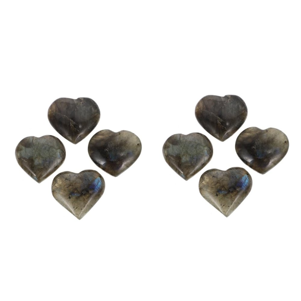 CALLARON 2 Sets of Heart-Shaped Labradorite Ornaments, Natural Gray, for Chakra Balancing, Valentine's Day and Home Decor, Weddings and Festivals, 4 Pieces × 2