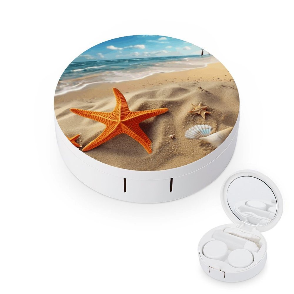 BVKWNTSA Portable Round Contact Lens Case with Starfish Design, Stylish and Compact