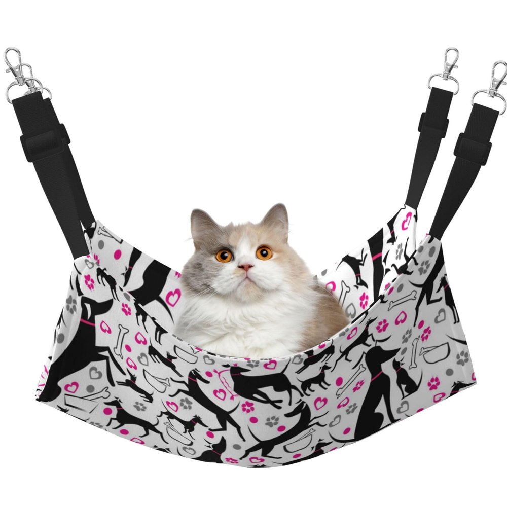 InOmak Greyhounds and Paw Heart Cat Hammock, Soft Double-Sided Hanging Bed for Small Dogs and Pets, L