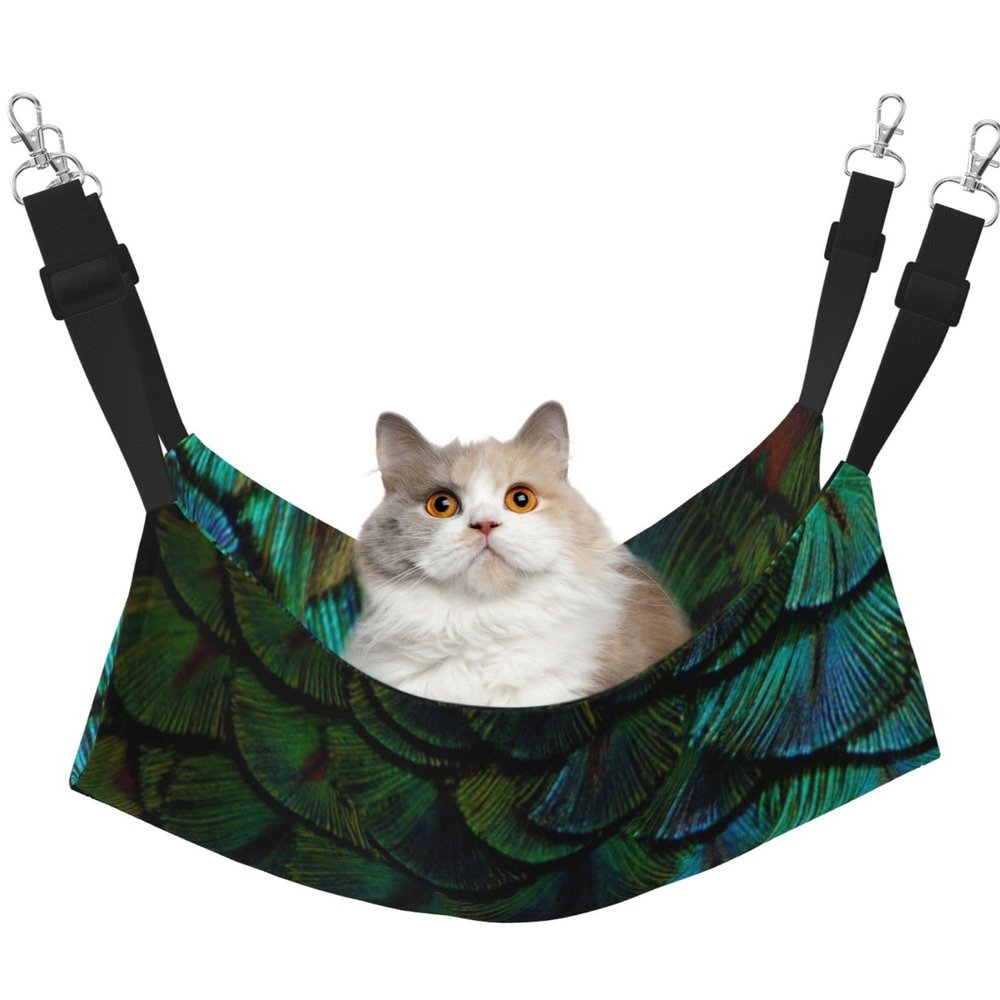InOmak Snow Peacock Feather Cat Hammock, Double-Sided Hanging Bed, M