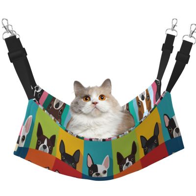 InOmak Boston Terrier Dog & Cat Hammock, Soft Double-Sided Hanging Bed for Small Pets, M