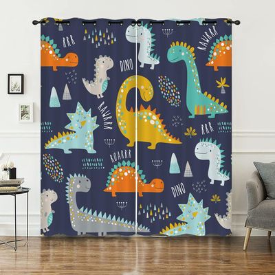 Blackout Curtains with Cartoon Dinosaur Print, 29.5 W x 65 L in, 2 Panels