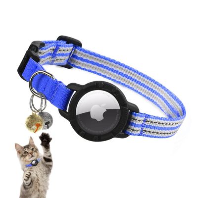 Airtag Cat Collar, Reflective Cat Collar with Apple Air Tag Holder, Lightweight Elastic Safety Cat Collar for Cats Kittens and Puppies (Navy Blue, XS(7"-9"))