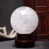 NHDVDVAV White Calcite Quartz Sphere with Wooden Base, 8 cm/3.14 in view 1