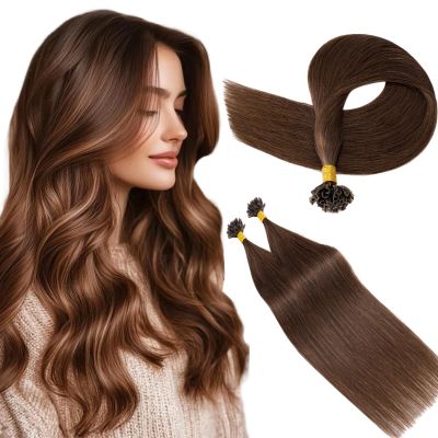 S-noilite Chocolate Brown Human Hair U-Tip Keratin Bonding Extensions, 55 cm, 25 g, 25 Strands