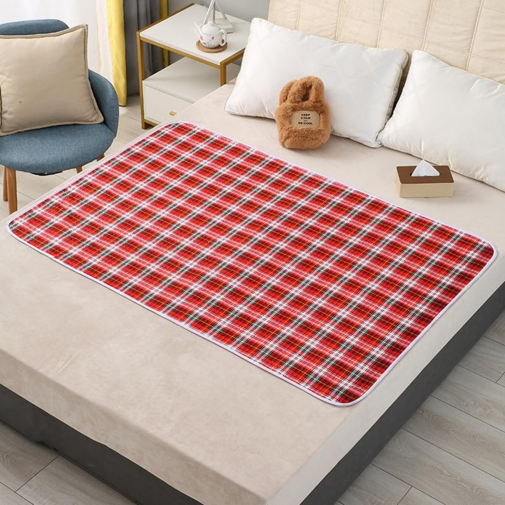 Hearda Washable Incontinence Bed Pad, Waterproof Mattress Protector, Red, 115 x 200 cm