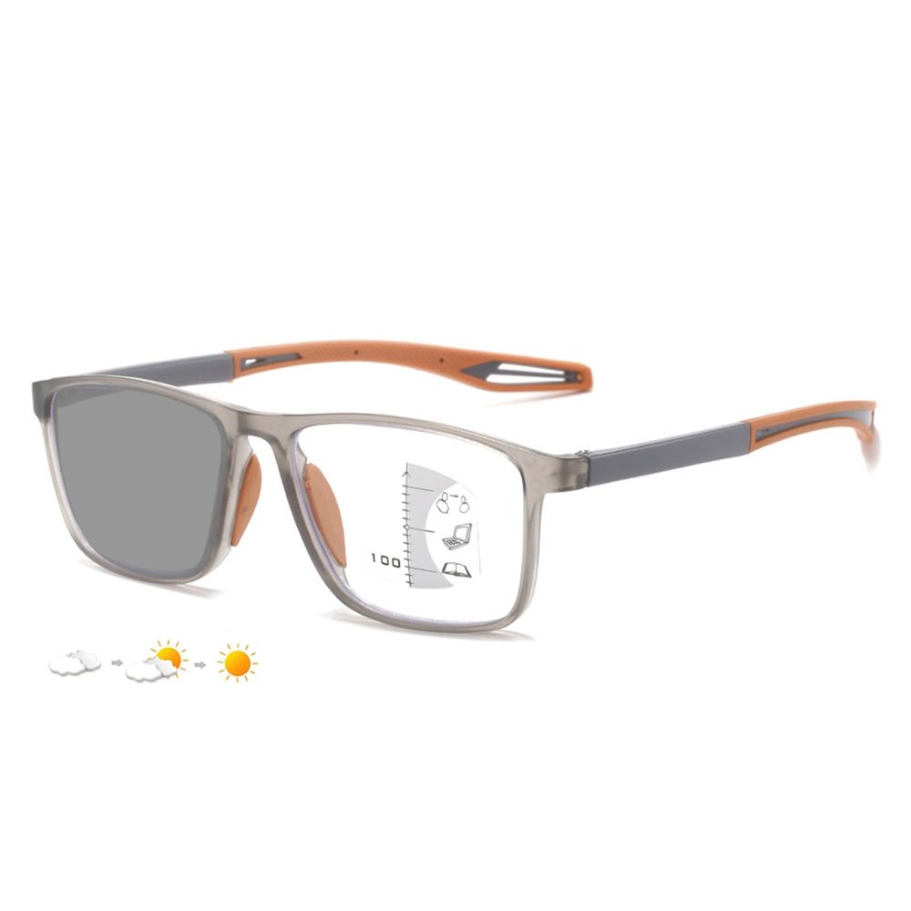 Sport Ultra-Light Photochromic Blue-Light-Blocking Progressive Reading Glasses, Orange, 2.5x