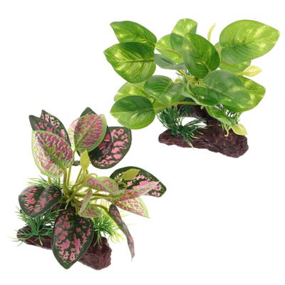 TOYANDONA Artificial Plastic Aquarium Plants, 2-Piece Decoration