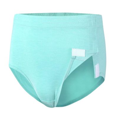 Landofgenie Tear-Away Underwear with Hook-and-Loop Closures for Seniors and Care Patients, Cyan, M