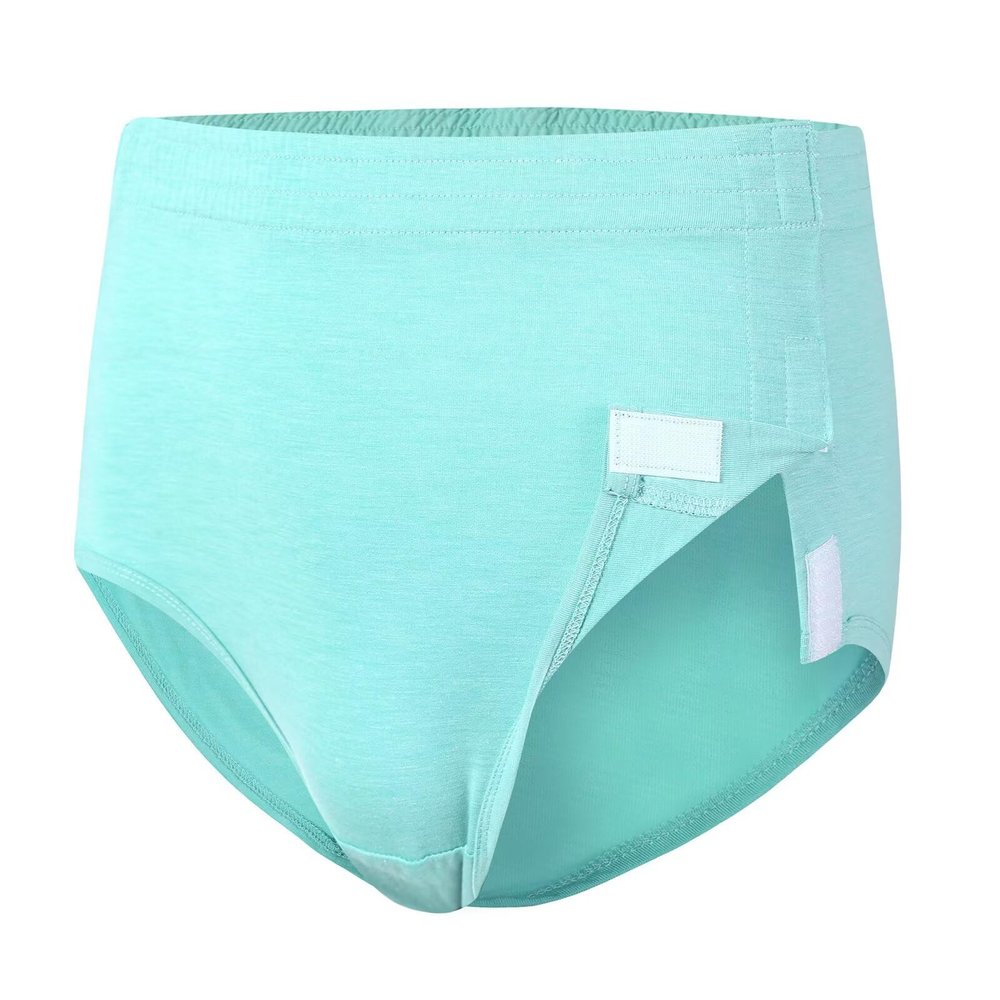 Landofgenie Tear-Away Underwear with Hook-and-Loop Closures for Seniors and Care Patients, Cyan, M