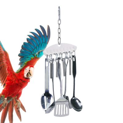 Bird Chew Toy, Parrot Spoon Ring Toy, Stainless Steel Hanging Gnawing Scoop