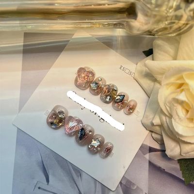 SDGBCXD Short Artificial Nails with Flashy Steel Bead Nail Art, 6 Sizes
