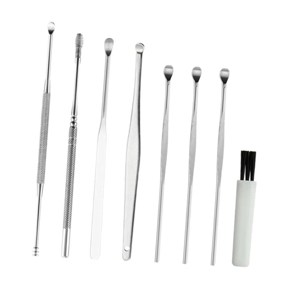 8-Piece Stainless Steel Ear Pick Set with Spiral and Non-Slip Design