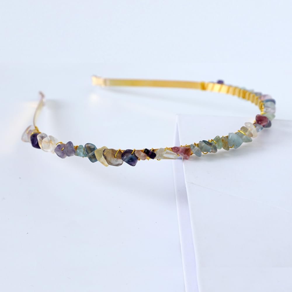 Anevous Single-Row Crystal Headband with Natural Gemstones