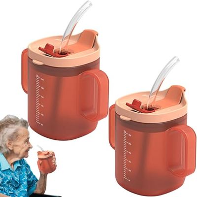 Spill-Proof Cup for Seniors with Lid, Straw and 2 Handles